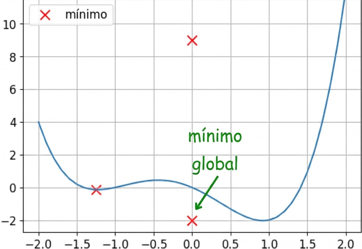 ejemplo de función no convexa con mínimo global resaltado