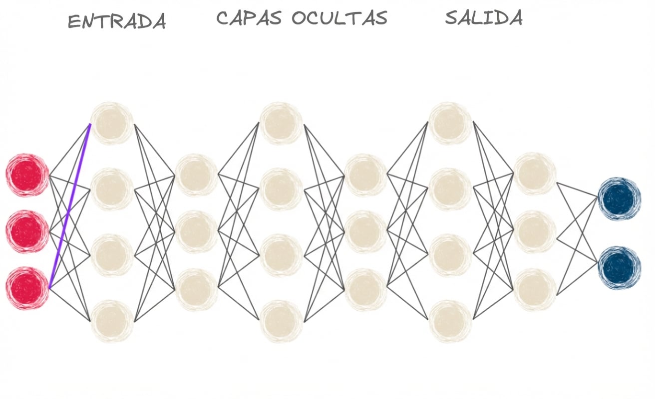 Diagrama de una red neuronal con varias capas