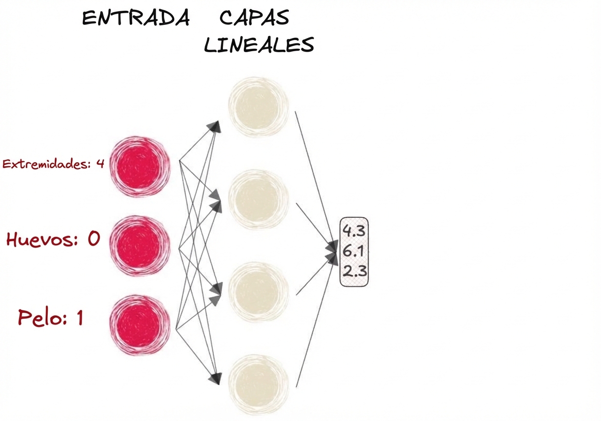 Diagrama de parte de una red neuronal con entradas