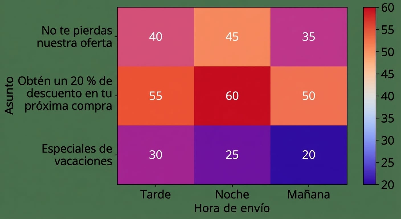 Mapa de calor comparando tasas de apertura
