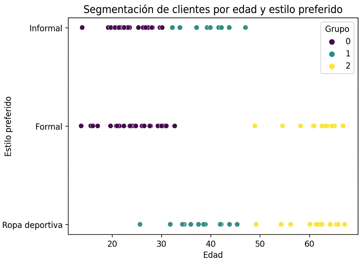 Diagrama de dispersión que compara edad y estilo preferido