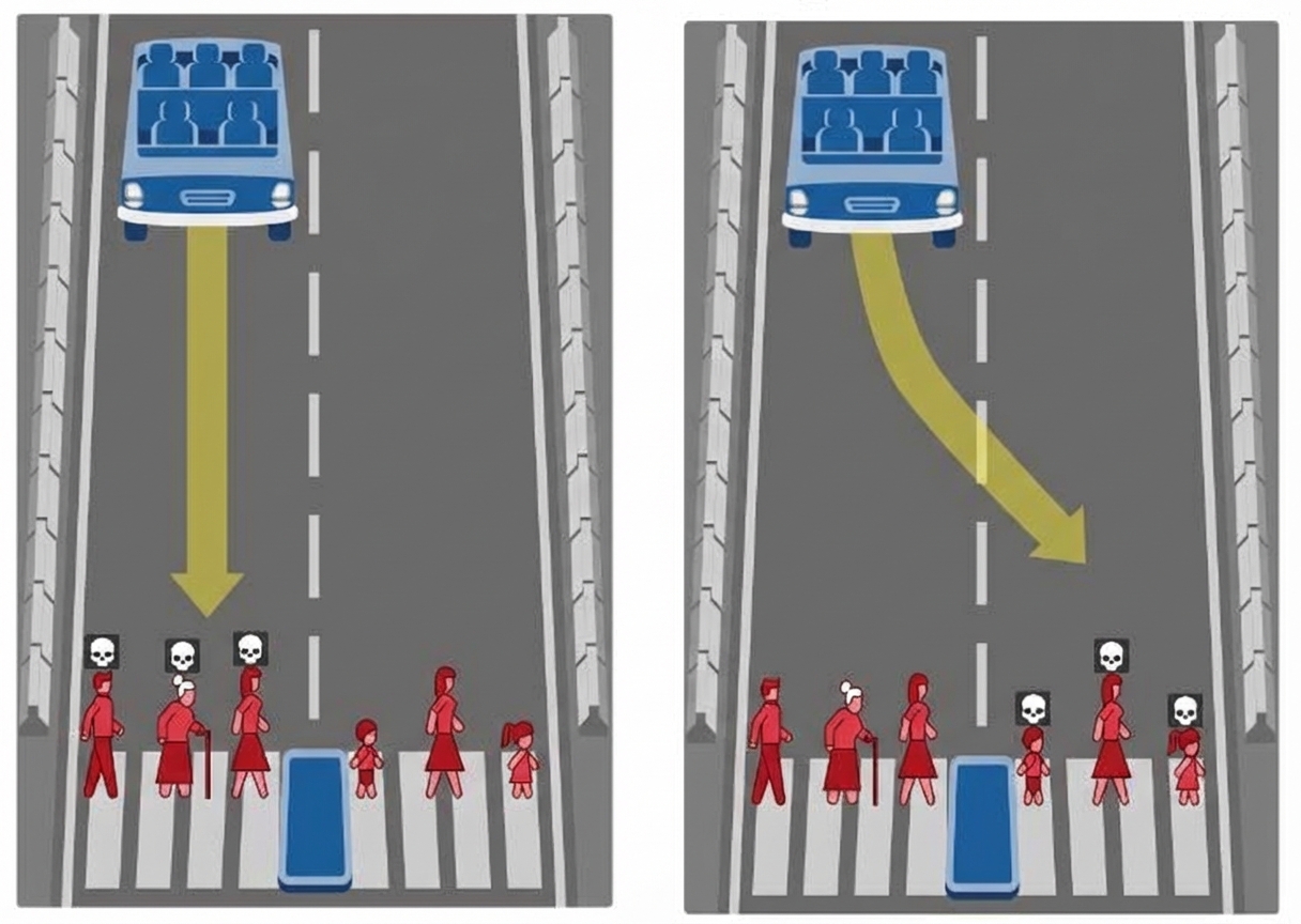 Ilustración de un dilema ético de un vehículo autónomo