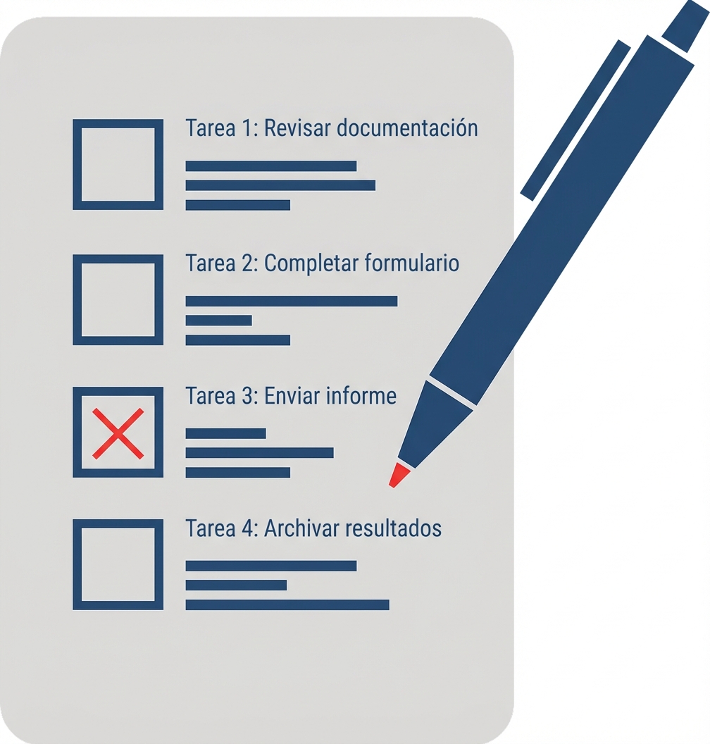 Ilustración de un formulario de consentimiento con un bolígrafo que marca una casilla con tinta roja.