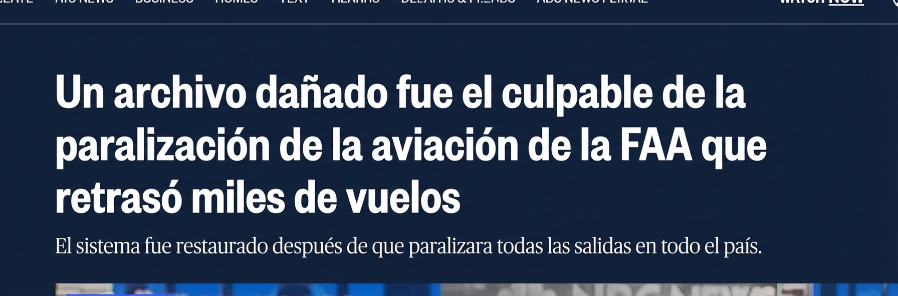 Captura de pantalla del reportaje de la NBC sobre la suspensión de vuelos en EE. UU.