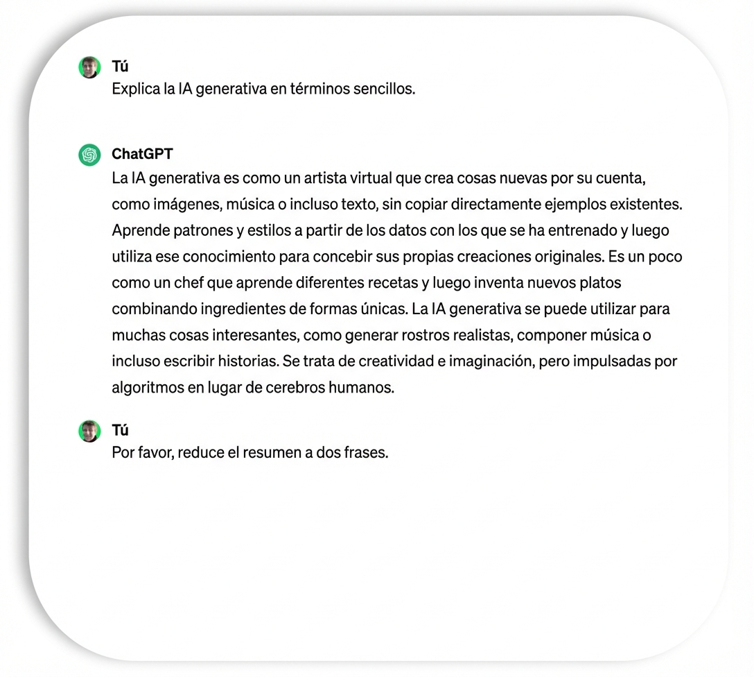Instrucciones para ChatGPT para que reduzca el resumen a dos frases.