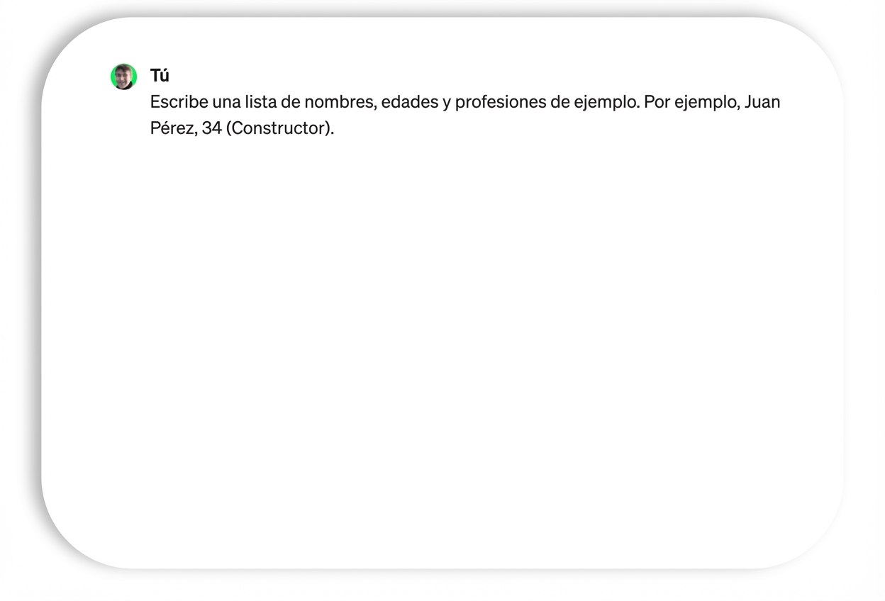 Prompt y respuesta de ejemplos de nombres y profesiones.