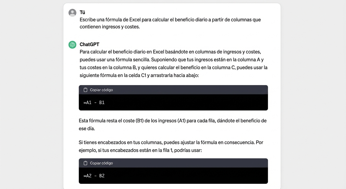 Un ejemplo de ChatGPT generando código Python para cargar una hoja de cálculo de Excel.