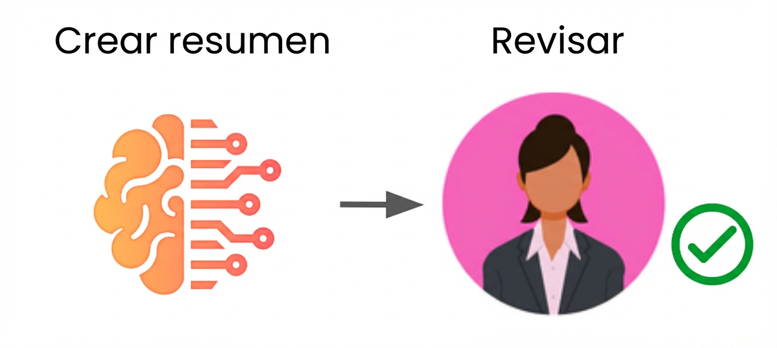 Un flujo de trabajo impulsado por ChatGPT en el que la IA genera el contenido y un humano lo revisa al final.