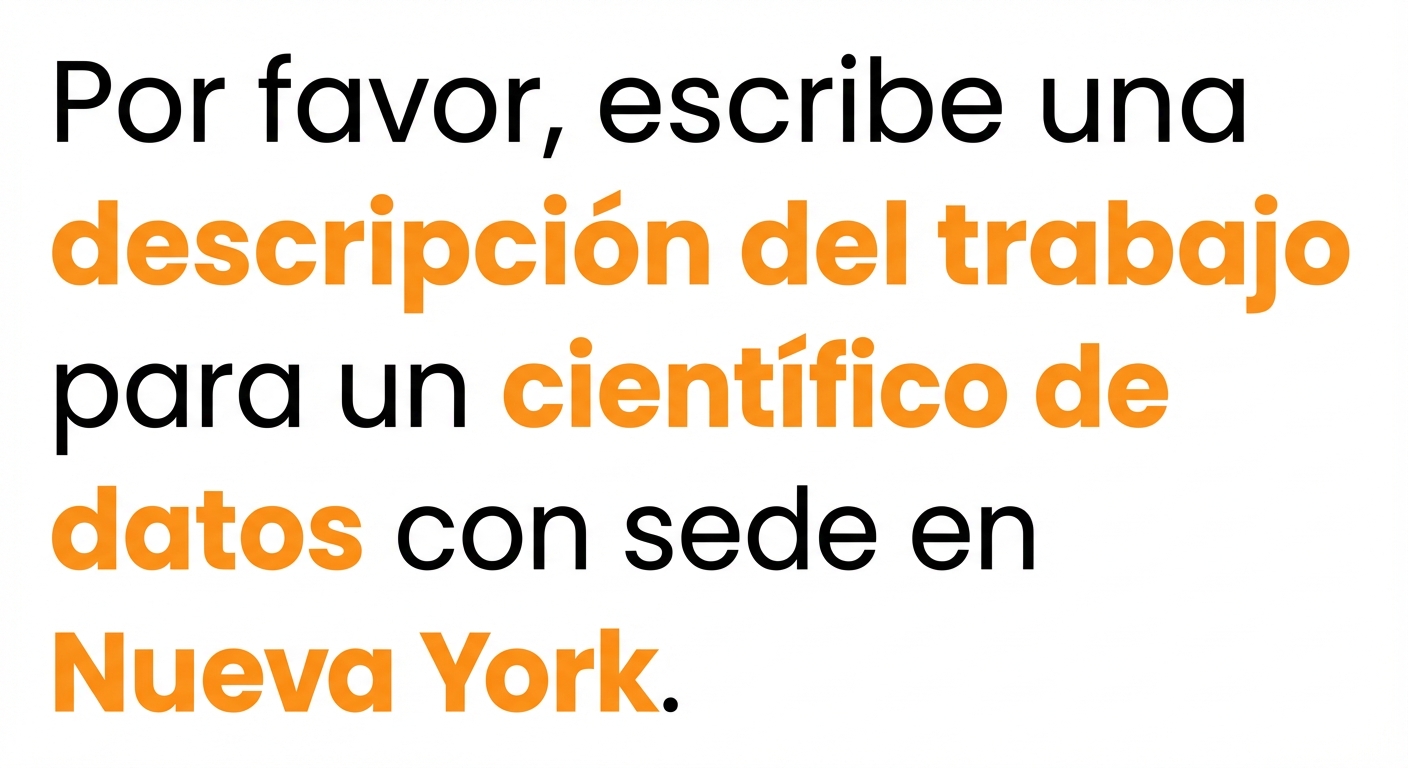 Se resaltan la descripción del puesto, científico de datos y Nueva York. ChatGPT está identificando el tema de la pregunta.