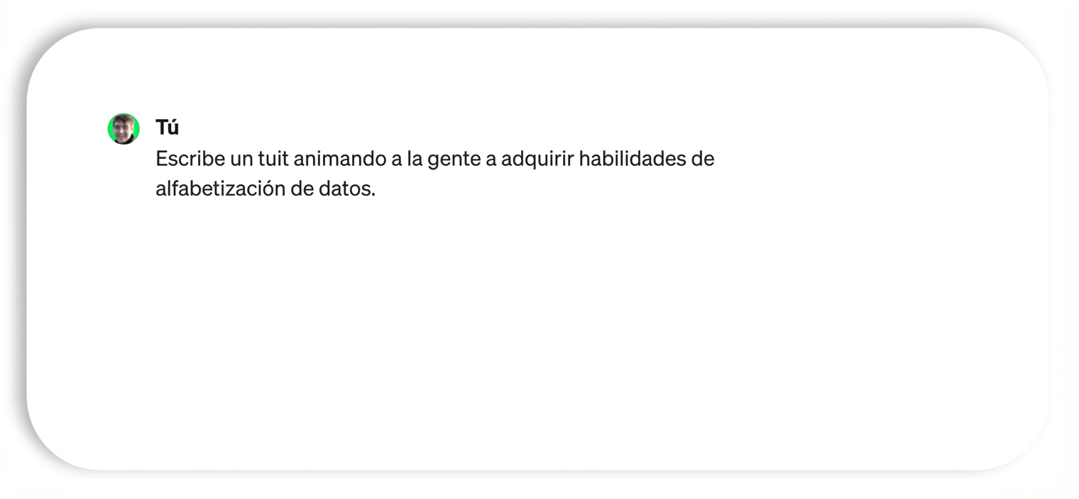 Solicitar a ChatGPT que escriba un tuit animando a la gente a adquirir habilidades de alfabetización en datos.