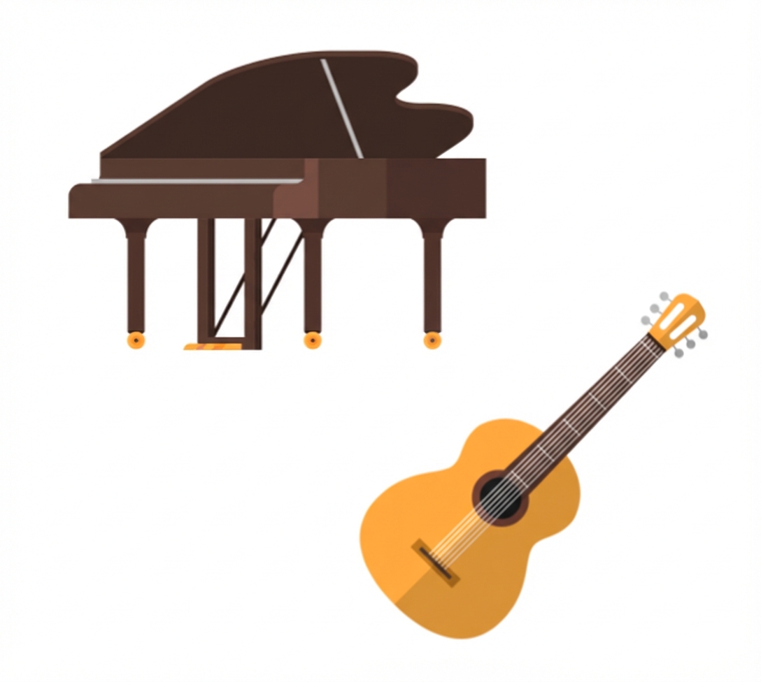Ilustración de un piano y una guitarra