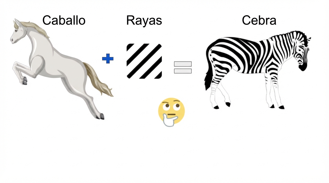 Imagen que muestra cómo el entrenamiento por separado sobre caballos y rayas ayuda al modelo a identificar cebras.