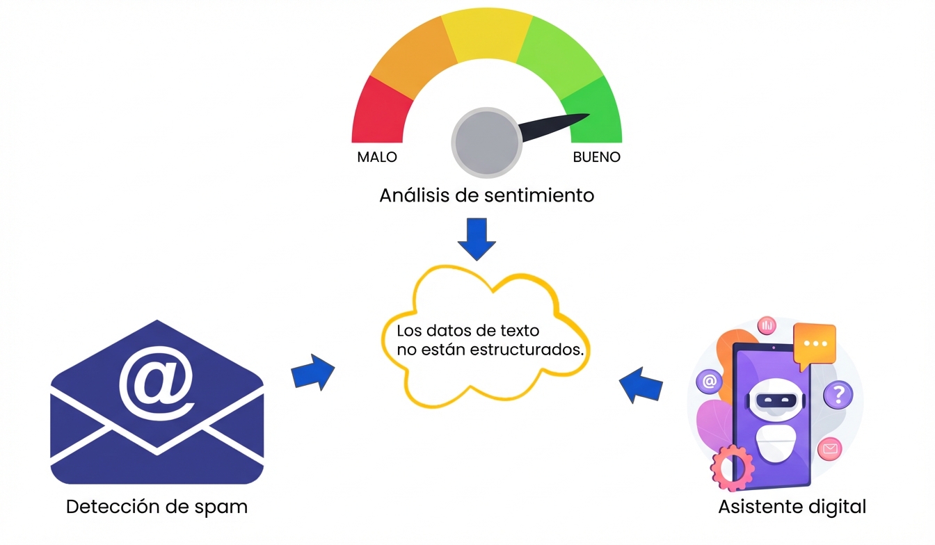 Imagen que muestra el análisis de opiniones, la detección de spam y los asistentes digitales