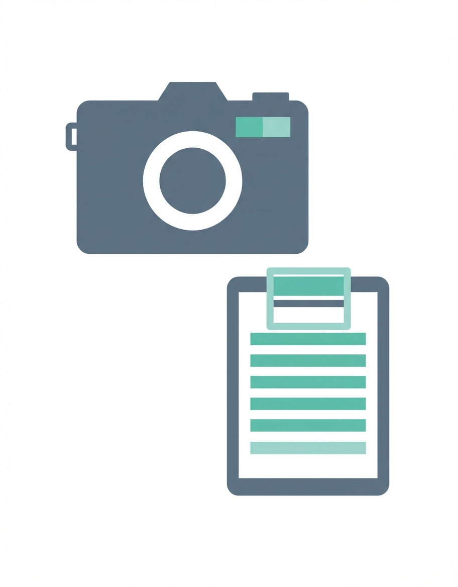 Ilustración de una cámara y un portapapeles para mostrar un ejemplo multimodal de un LLM que utiliza datos de texto e imágenes