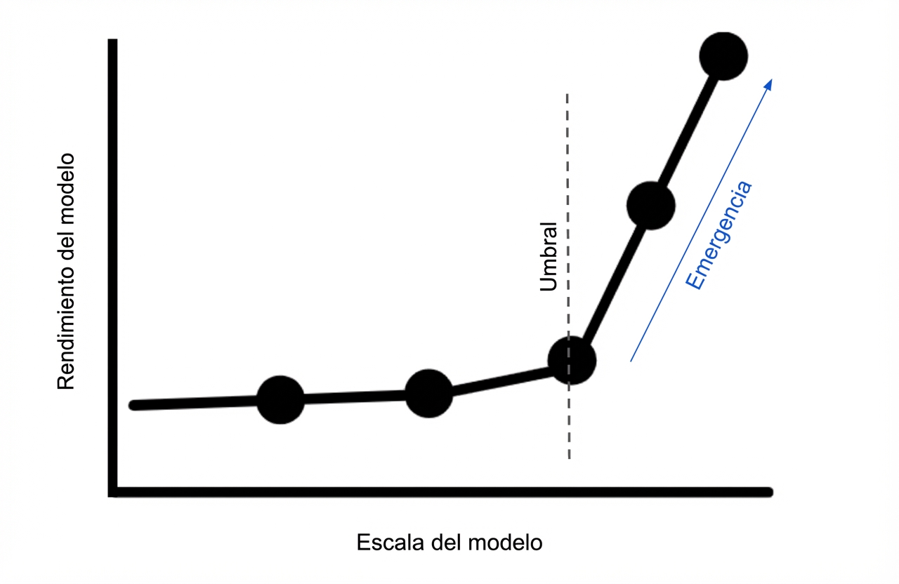 Gráfico que muestra una mejora repentina en el rendimiento del modelo cuando la escala del mismo aumenta más allá de un umbral de transición.