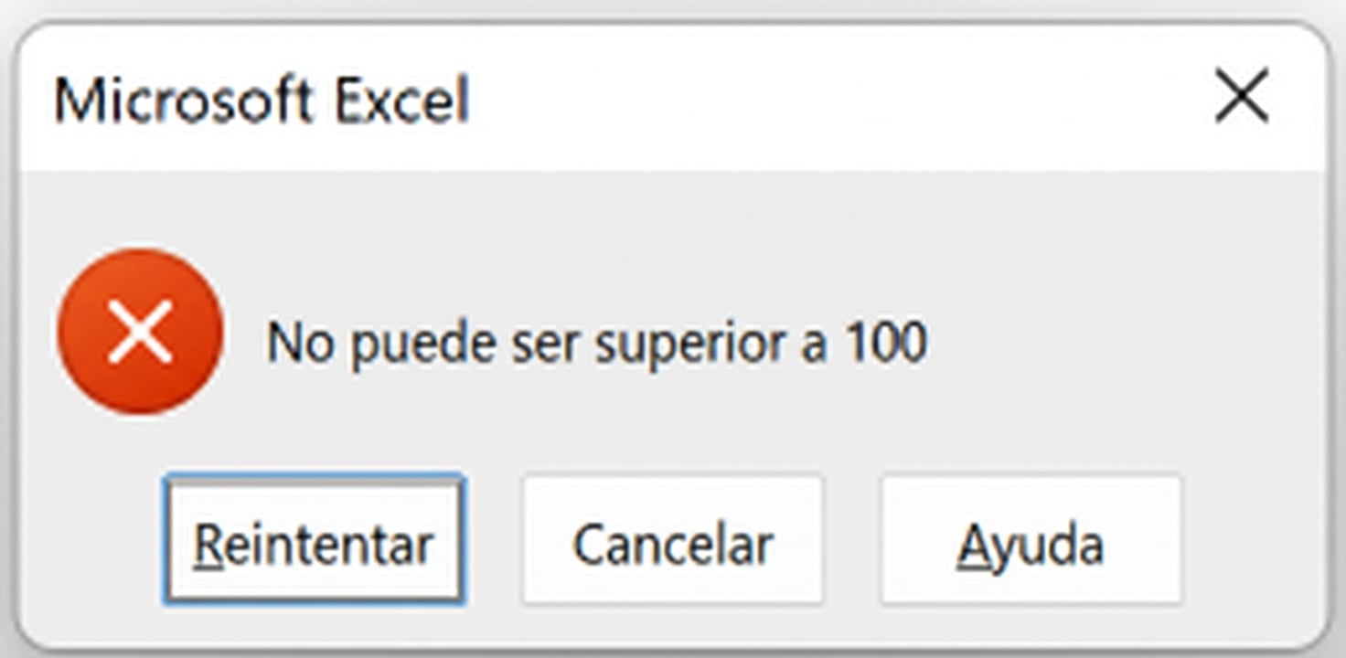 Ejemplo de una regla de validación en la columna de notas, donde solo se aceptan valores entre 0 y 100.