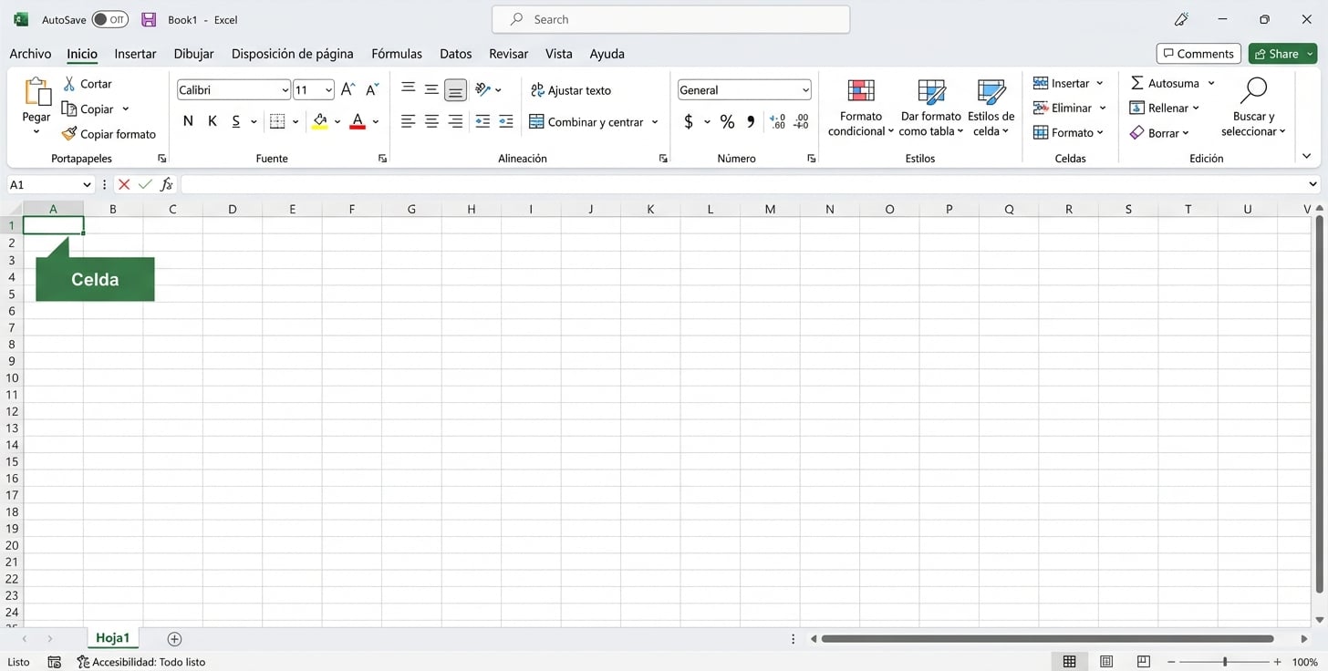 Archivo de Excel destacando una celda