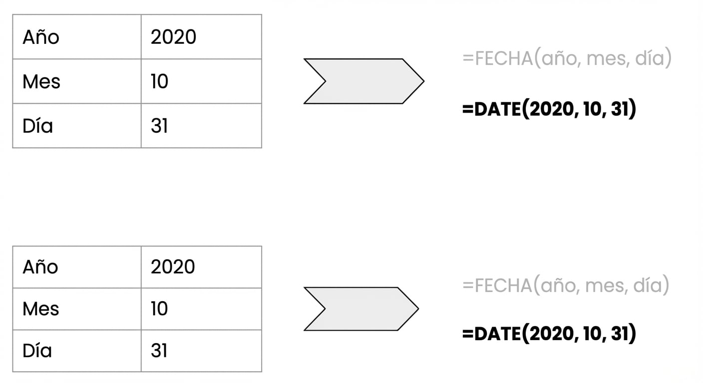 Representación visual de cómo funcionan las funciones de fecha