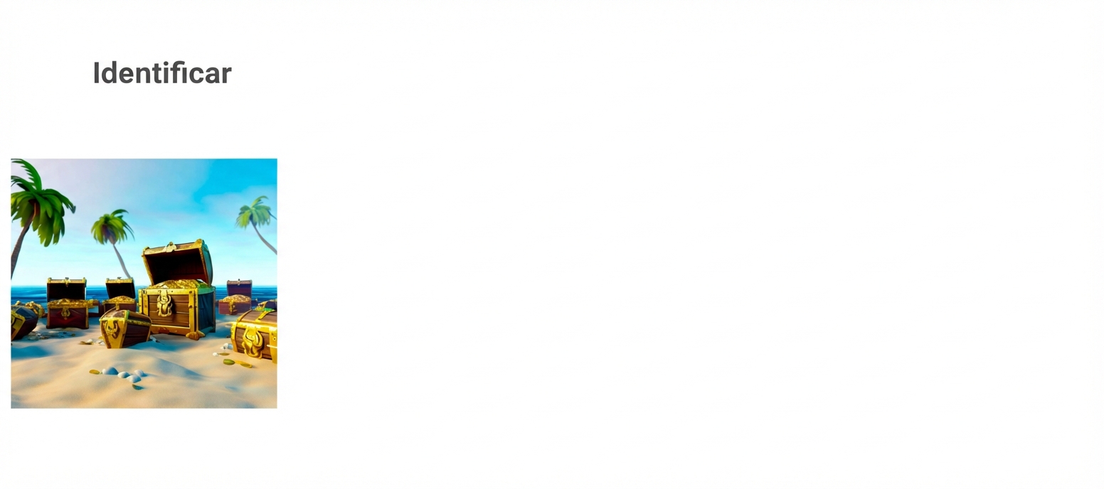 Imagen de una playa en un mundo de juego en 3D con cofres del tesoro virtuales.