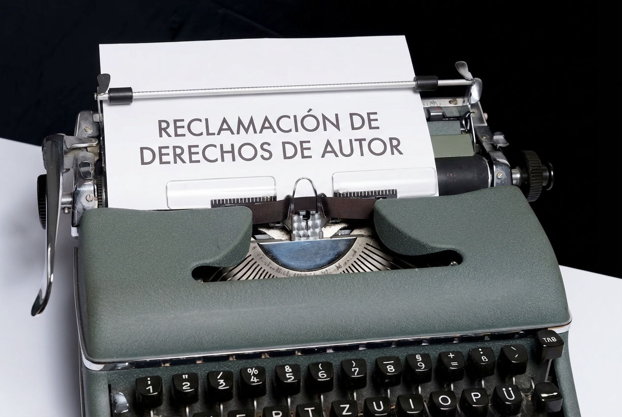 Imagen de las palabras «reivindicación de derechos de autor» impresas en una máquina de escribir