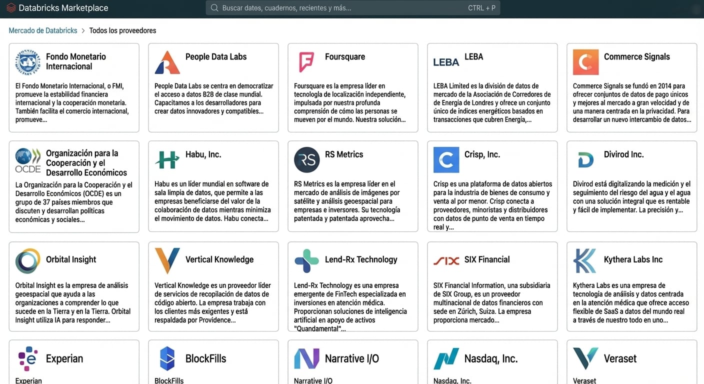 Captura de Databricks Marketplace