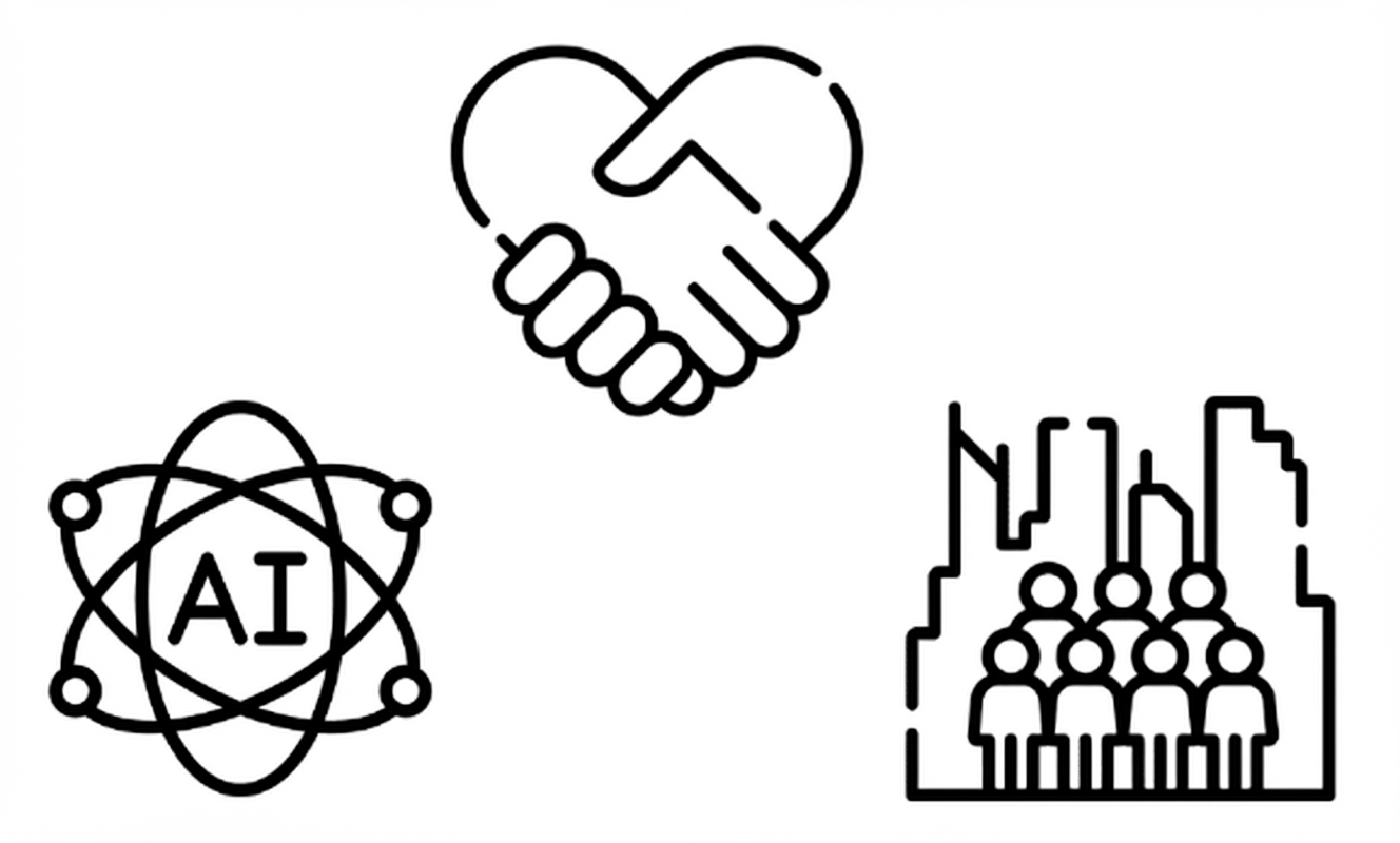 Iconos que ilustran que la confianza y la comprensión ayuda a tender puentes entre la IA y la sociedad.