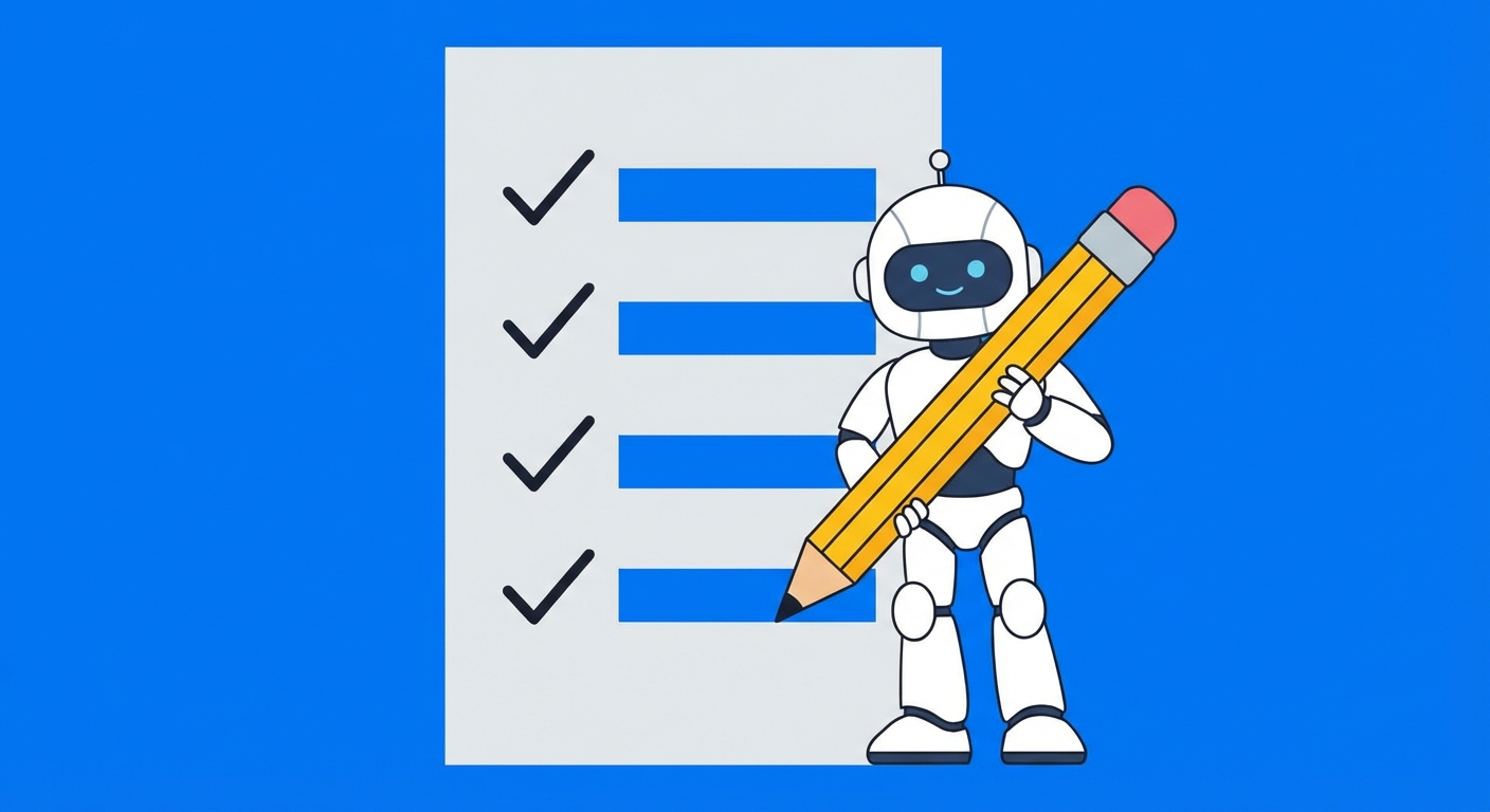 Imagen que muestra un robot junto a una lista de verificación.