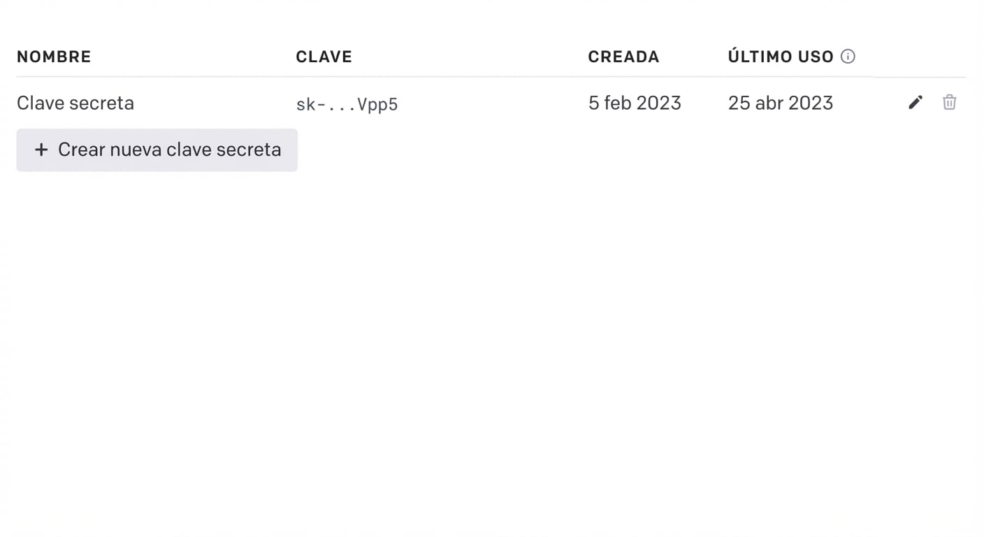 El botón para crear una nueva clave secreta.