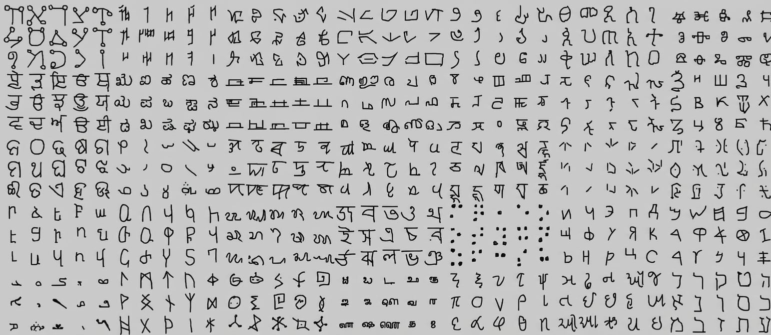 Una muestra de imágenes del conjunto de datos Omniglot.