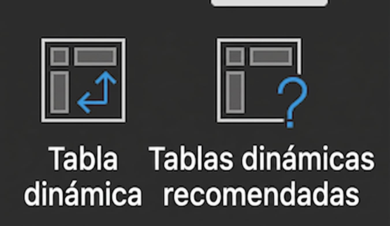 Dos botones de Tabla dinámica en el menú Insertar de Excel