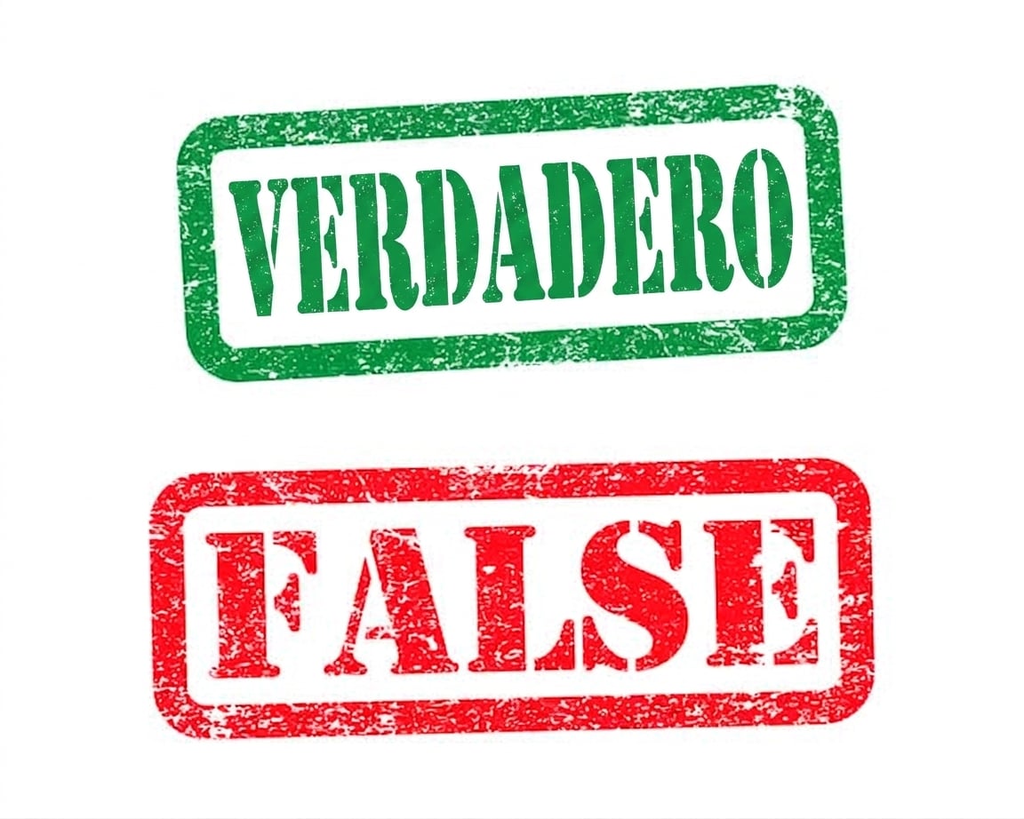 Imágenes de la palabra TRUE en verde y FALSE en rojo.
