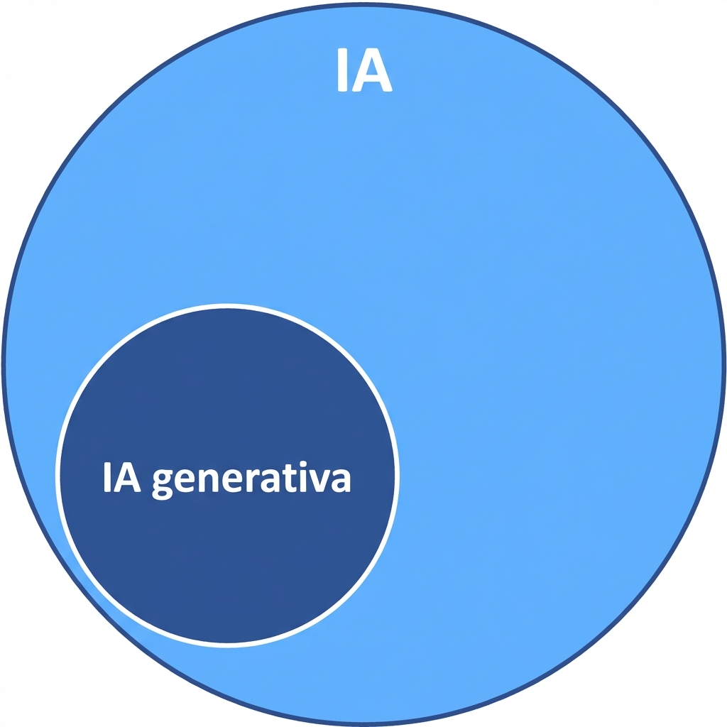 Dos círculos, uno más pequeño dentro del más grande, que representan la IA y a la IA generativa