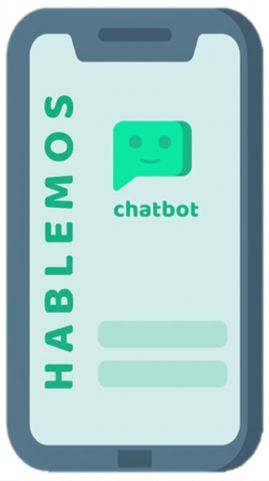 Icono que representa un chatbot en un móvil.