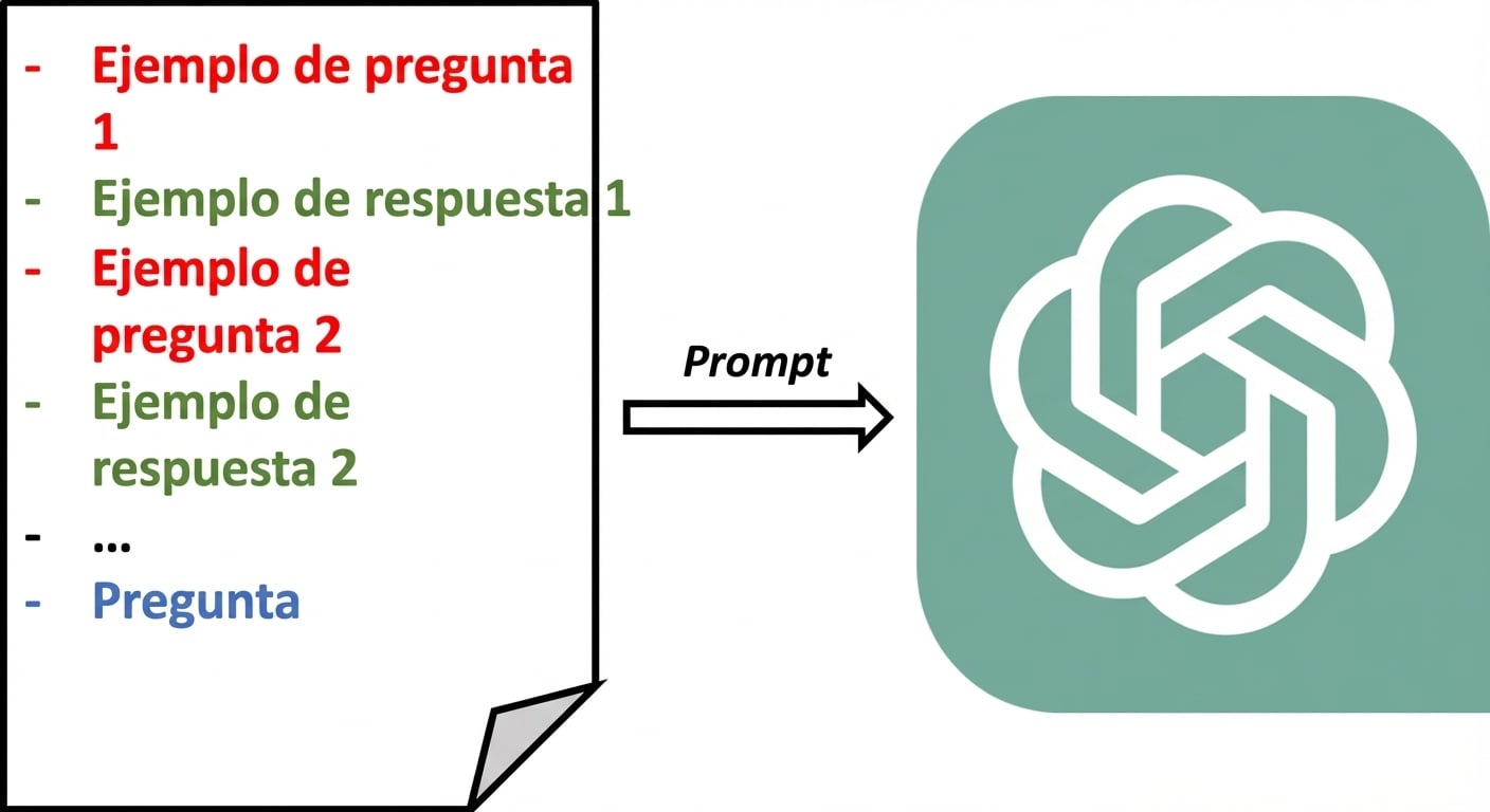 Un diagrama visual que muestra cómo enviamos un prompt few-shot al LLM.