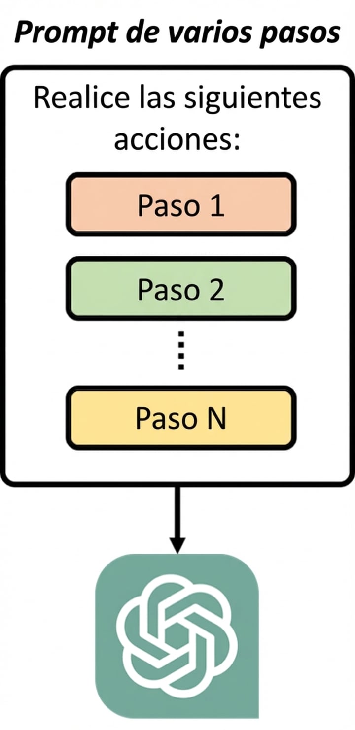 Diagrama que muestra que una indicación de varios pasos da al modelo una serie de pasos secuenciales a realizar.