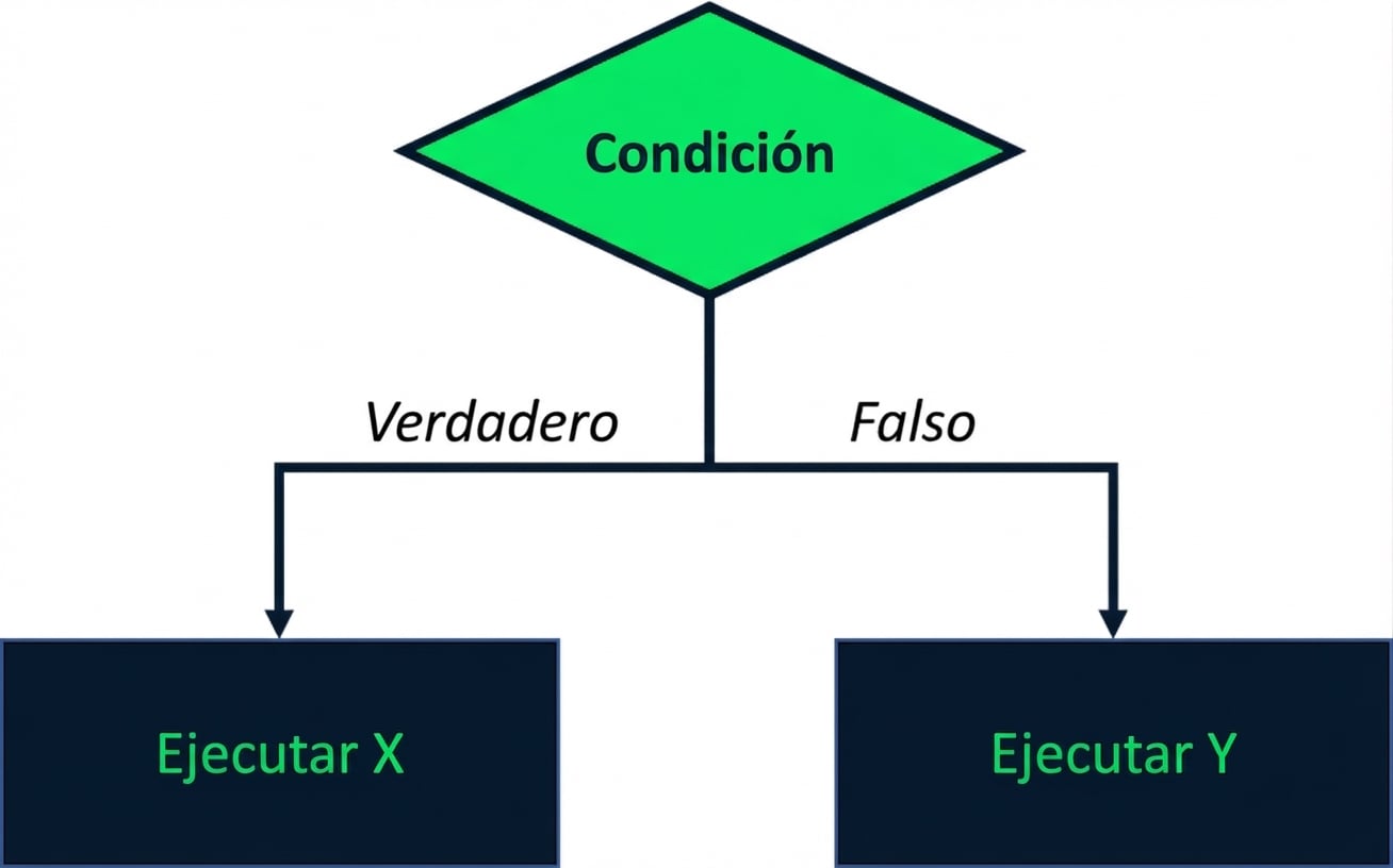 Diagrama que muestra una condición de prueba. Si es verdadera, se hace X; si es falsa, se hace Y.