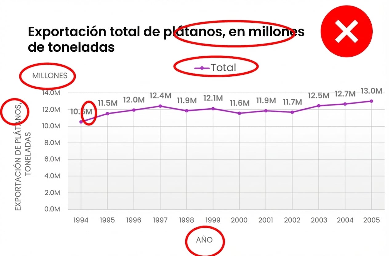 Ejemplo de gráfico con etiquetas, leyendas y otros elementos redundantes