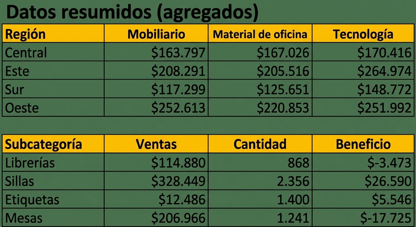 Resumen de los conjuntos de datos agregados