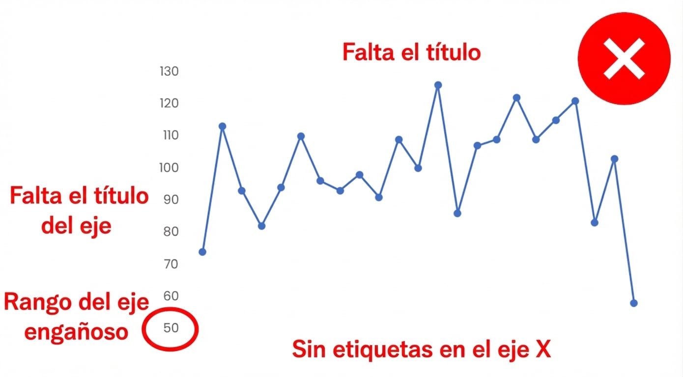 Ejemplo de gráfico sin nombres de ejes, leyendas, etiquetas ni un título claro