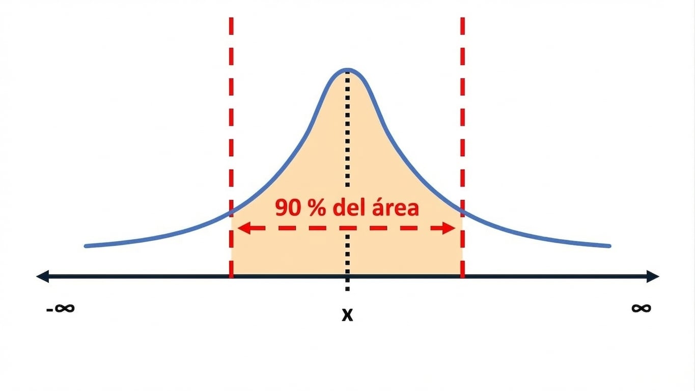 Una curva de distribución con el 90% del área resaltada
