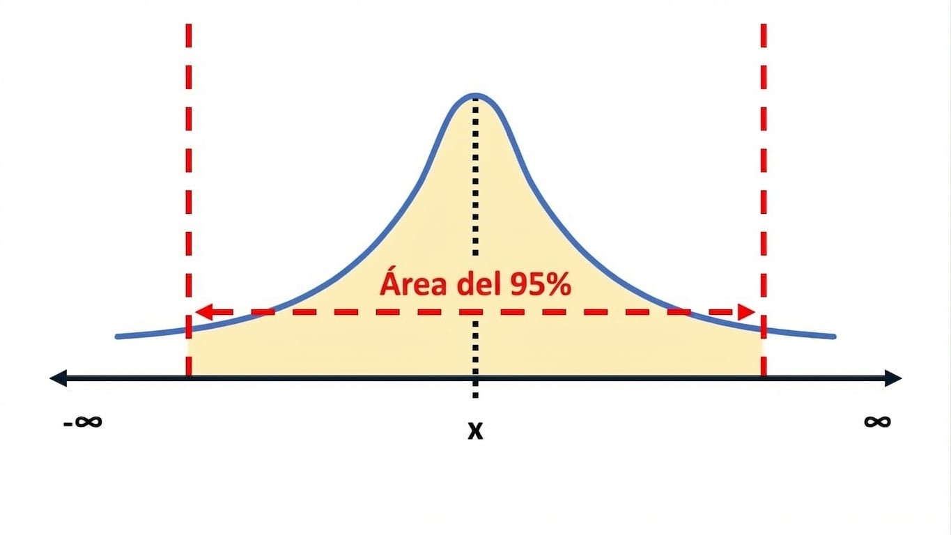 Una curva de distribución con el 95% del área resaltada