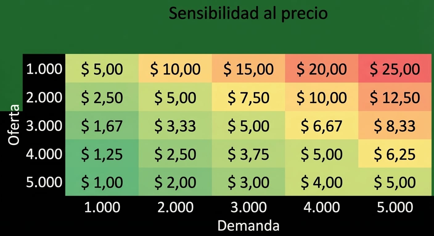 Ejemplo de tabla de sensibilidad con oferta en filas y demanda en columnas