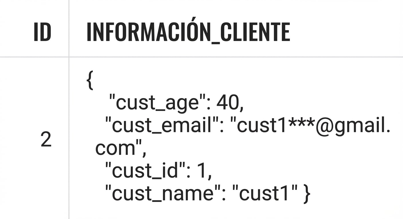 Tabla con la columna \`customer_info\` con datos almacenados en formato JSON