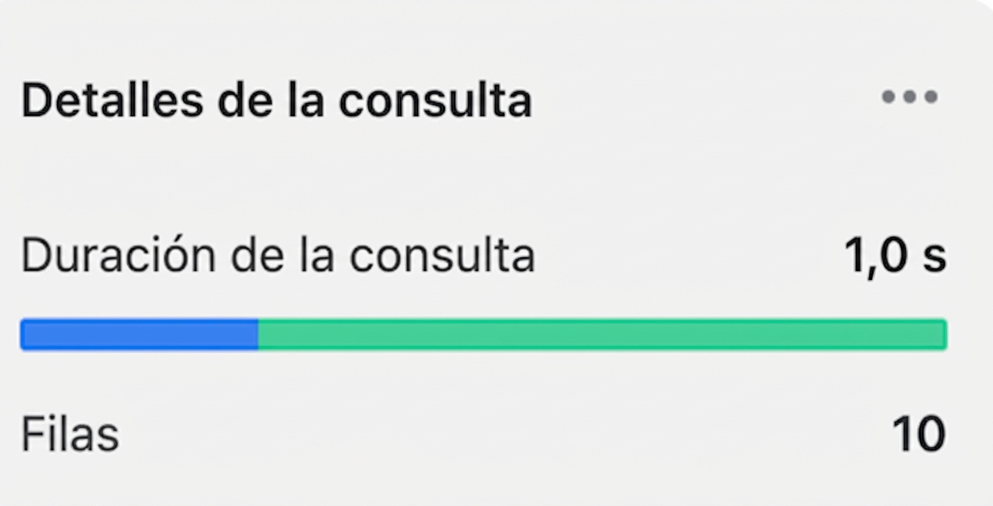 Consulta los detalles, el tiempo y las filas utilizando LIMIT 10