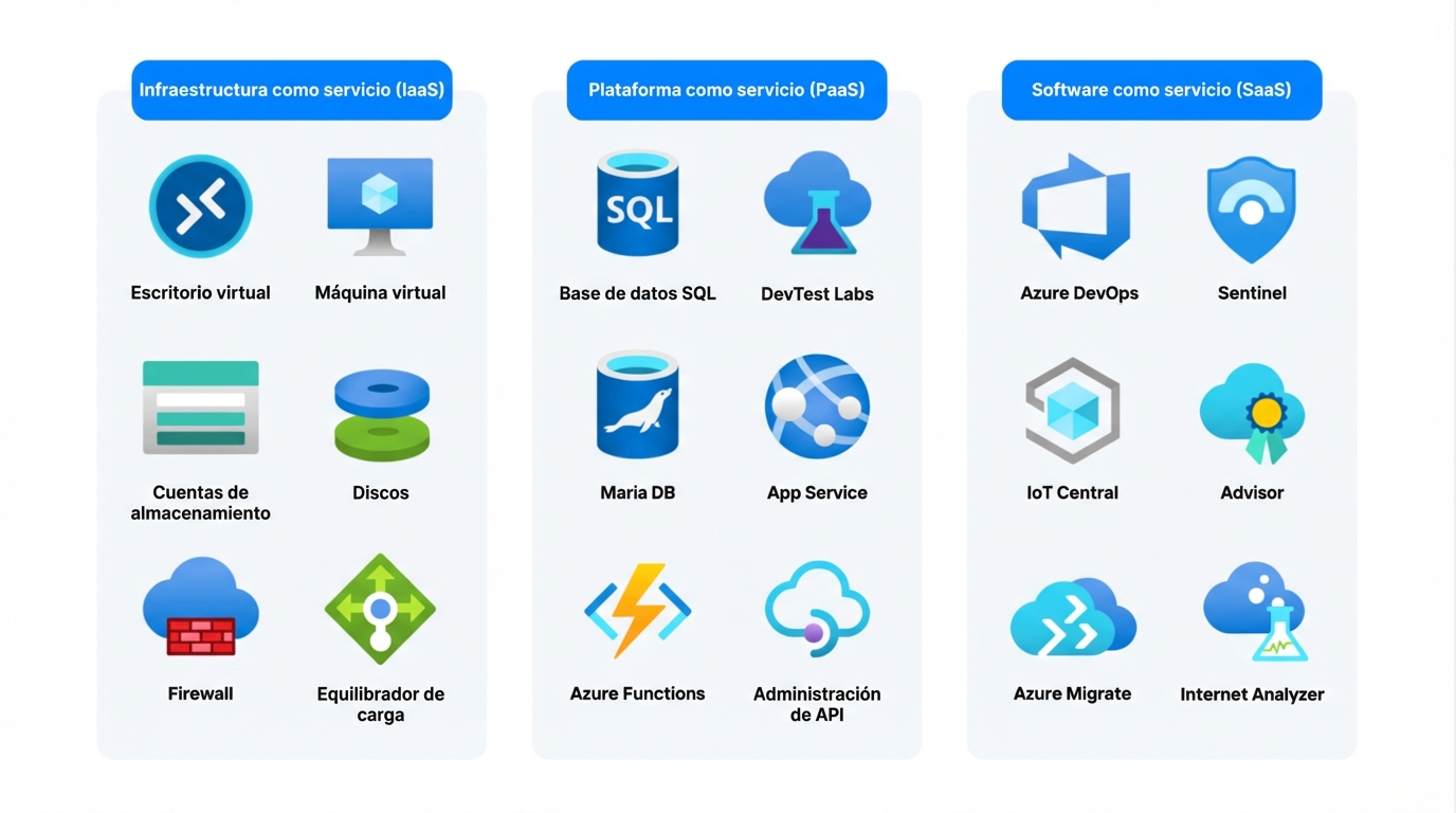 Lista de servicios por tipo de servicio en la nube