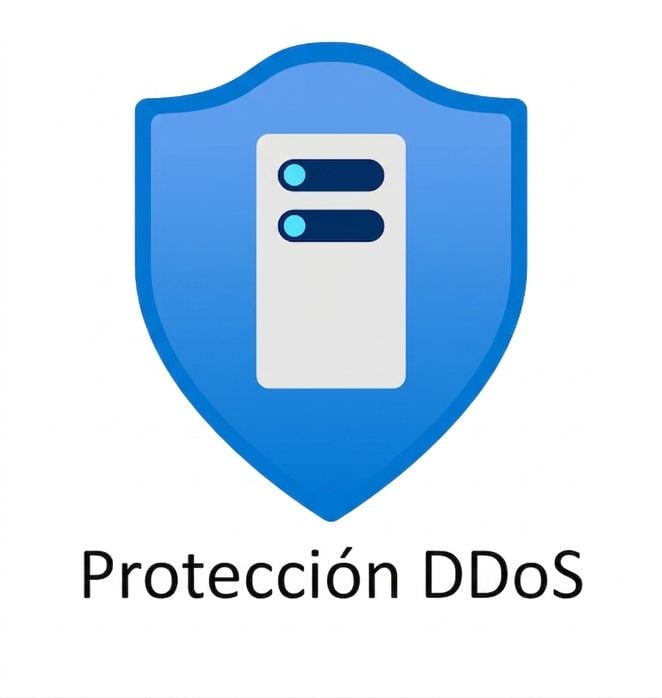 escudo azul con el texto ddos protection debajo