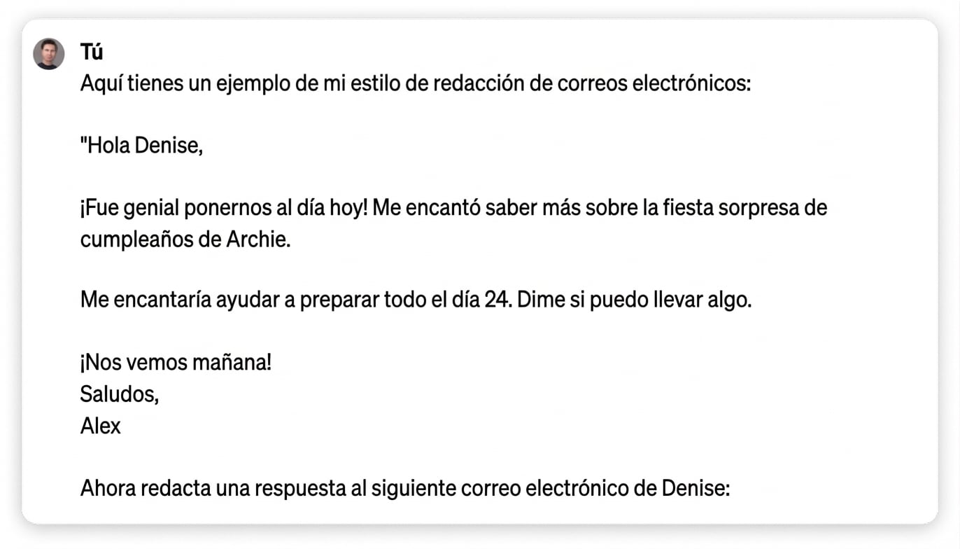 Captura de pantalla de una respuesta personalizada de ChatGPT