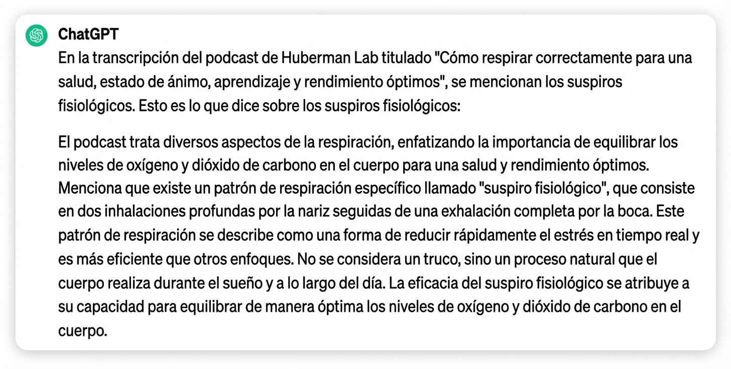 Respuesta de ChatGPT al prompt de parafrasear una transcripción