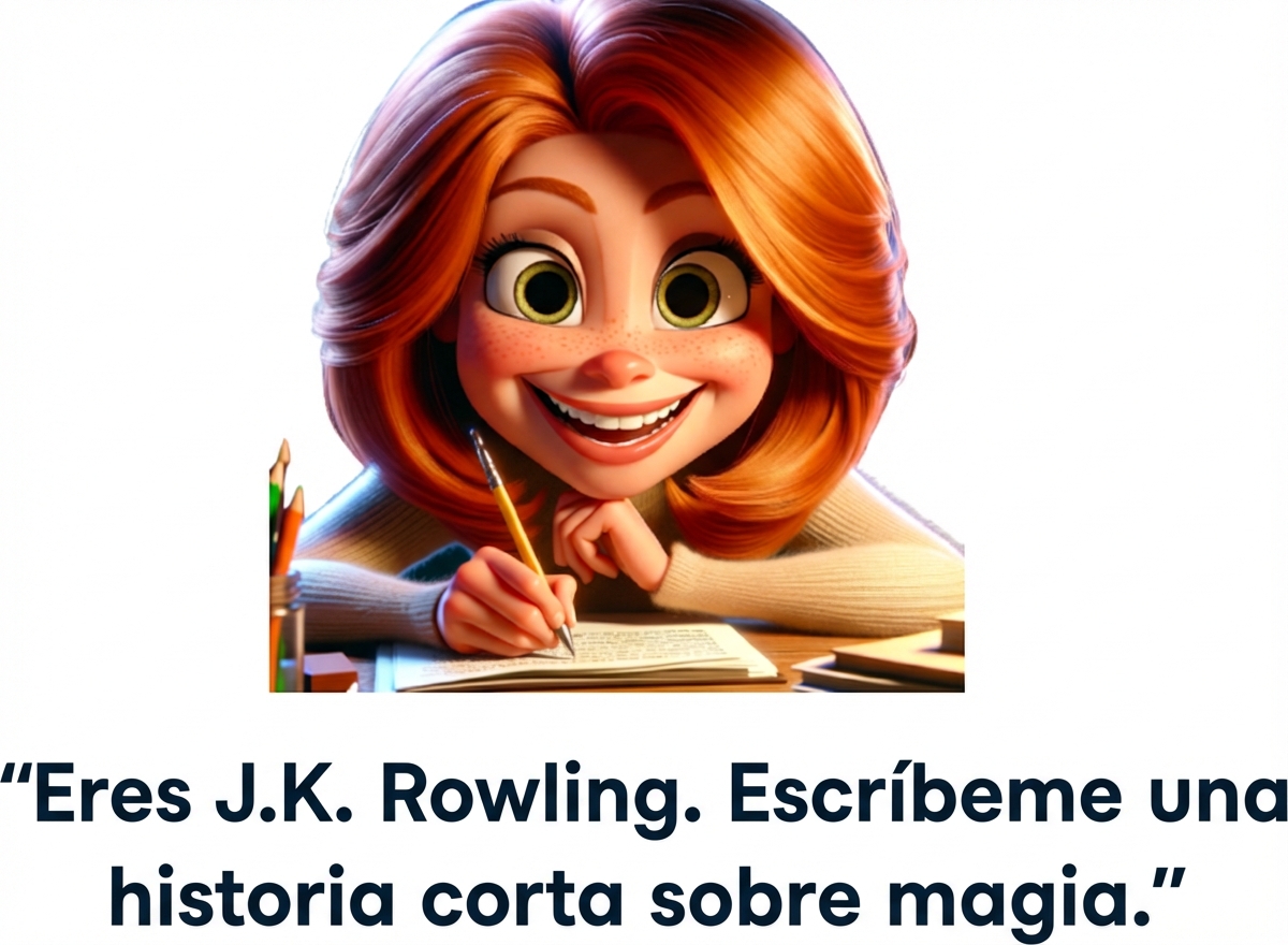 Una persona de aspecto feliz con el prompt "eres J. K. Rowling, escríbeme un relato corto sobre magia"