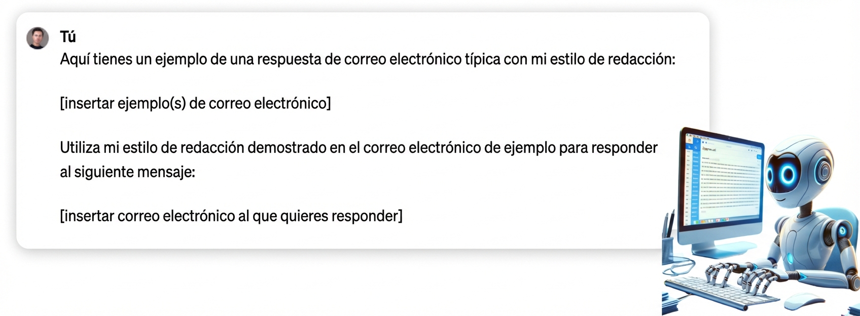 Prompt que proporciona un ejemplo de correo electrónico